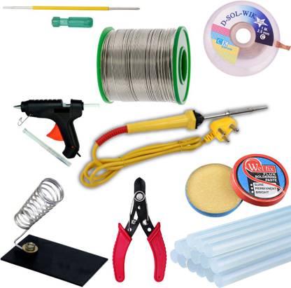 Gilhot 25W Soldering Iron, Desoldering Wick, Solder Wire, Stand, Paste Flux, Cutter, Glue Gun 20W, Glue Sticks 5 Pcs, 2IN1 Screw Driver Combo 25 W Simple