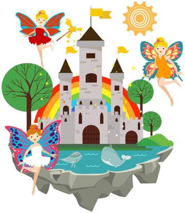 AK GRAPHICS 60 cm Fairy land angels castles wall sticker Self Adhesive Sticker