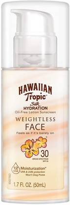 Hawaiian Tropic Sunscreen - SPF 50 Silk Hydration Oil Free Weightless Face Lotion 12 Hour Moisturization 1.7 oz