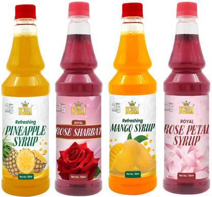 Mr.Kool Mango,Rose,Pineapple and Rose Petals Syrup 750ml Each.Pack Of 4 Combo. Rose