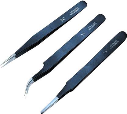 Luxuro SS Tweezer For Electronics Jewelry,Eyebrow & Ingrown Hair Removal-3 Pc