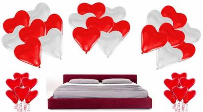 DEVDHI FUN PARTYZ Solid Red and White Heart Shaped Balloons Pack of 50 Balloon