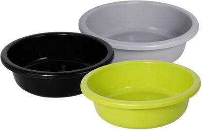 Wonder Plastic Plastic Prime Bowl 6 Mixing Multipurpose Bowl, 3 Pc, 4 ltr, Grey Black Green 4 L Plastic Bucket