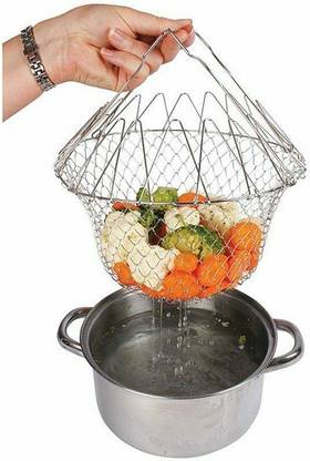 Mopslik Chef Basket Stainless Steel Kitchen Tool for Deep Frying, Boiling, Cooking Strainer