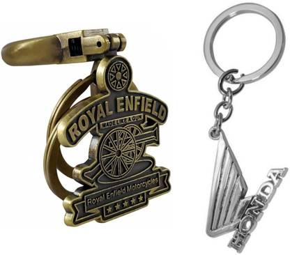 JAINSON MARTIN Combo OF Golden Royal Enfield Metal Hook & Honda Wings Metal Logo Keychain Key Chain