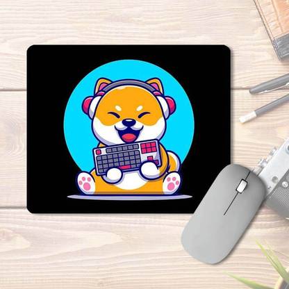 The Squeaky Store Happy Shiba Inu Dog With Headphones & Keyboard | Gamer | Printed Mouse Pad Non Slip Base Mousepad