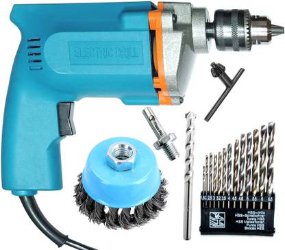 Mass Pro 10mm Drill Machine With 1 Masonary + 13Pc HSS Drill Bits & 1Pc Wire Cup Brush Power & Hand Tool Kit