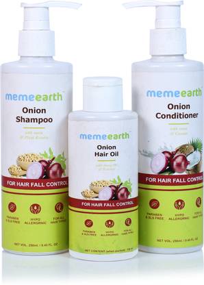 memeearth Hair Fall control Onion Hair Oil+Shampoo+Conditioner (3 Items in the set)
