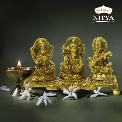 Shubhkart Nitya Ganesh Saraswati Idol with Diya Lamp Statue - 188 g Decorative Showpiece  -  10.5 cm