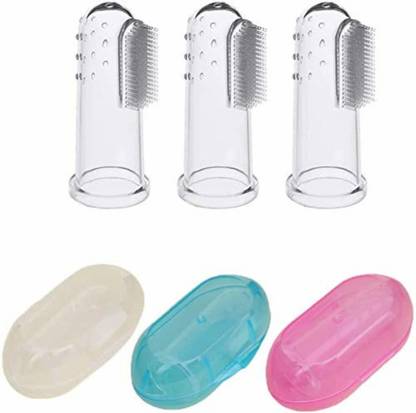 Jariso Silicone Baby Finger-Brush with Case Ultra Soft (Pack of 3 Finger Brush) Ultra Soft Toothbrush