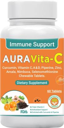 AURAVITA-C Curcumin with Piperine Chewable Tablets|Turmeric, Vitamin C, D, Zinc, Selenium