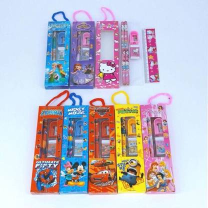 KOBBET 24Pcs_Mix Design Small School Stationery Gift Set-Pencil/Scale/Eraser/Sharpener