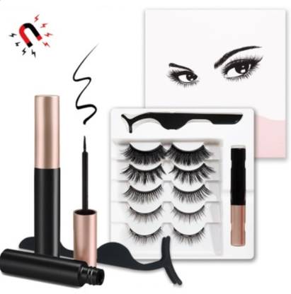 Vinayakart 3DReusable 5 Pair Magnetic False Eyelashes With Tool / Eyeliner (12-15-17-19-20)
