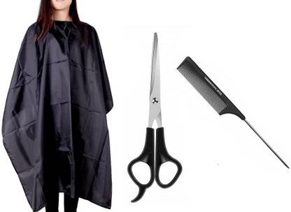 BIGWHEEL Combo Of Black Hair Cutting sheet,Hair 06700 Comb And Hair Cutting Scissor Makeup Apron
