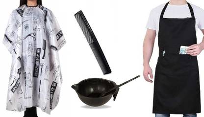 BIGWHEEL Combo Of Hair Dye Bowl Brush,Comb, Pocket Apron And White Hair Cutting Sheet Makeup Apron