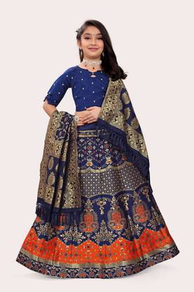Girls Lehenga Choli Ethnic Wear Woven Ghagra, Choli, Dupatta Set