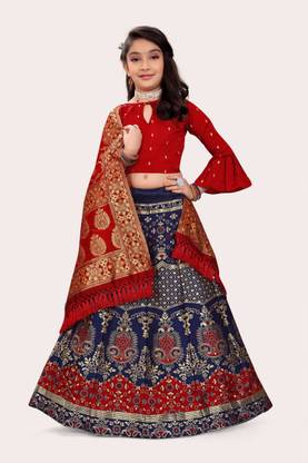 Girls Lehenga Choli Ethnic Wear Woven Ghagra, Choli, Dupatta Set