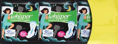Whisper bindazZZ Nights Sanitary Pads for Women, XL+, 15 Napkins Sanitary Pad