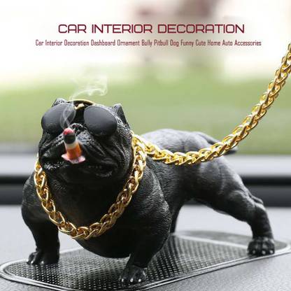 BAGILO Car Dashboard Pitbull Bully Dog with Chain Decorative Showpiece - 7 cm Decorative Showpiece  -  7 cm