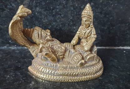 Minim Anantasayana: VISHNU WITH LAKSHMI ON SHESHNAAG STATUE MADE WITH BRASS Decorative Showpiece  -  10 cm