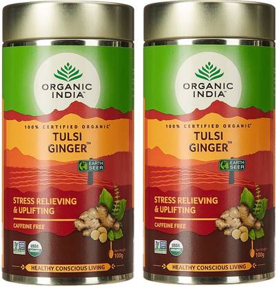 ORGANIC INDIA Tulsi Ginger Tea Ginger, Tulsi Herbal Infusion Tea Drum