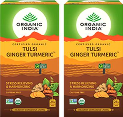 ORGANIC INDIA Tulsi Ginger, Turmeric Herbal Tea Box