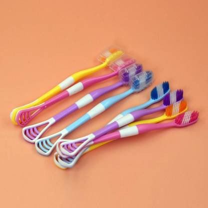 QBIC 8 Pcs Toothbrush Combo with Case, 2 in 1 Toothbrush and Tongue Scraper Soft Toothbrush