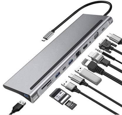 ELECTRO WOLF 11 in 1 Type C Aluminum Multi-Functions, Multi Different Ports Docking Station USB Adapter