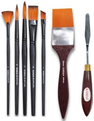 KAMAL Artist Quality Matte Handle Essential Painting Tool Kit with Painting Knife for Watercolor, Acrylic, Oil Painting