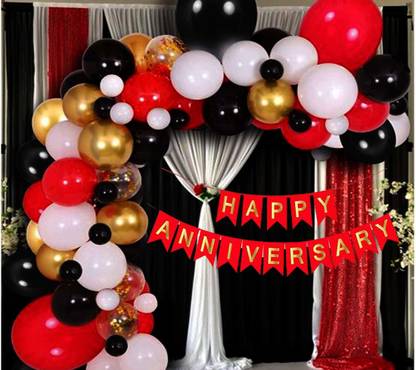 Dinipropz Happy Anniversary Decoration Kit With Banner, Metallic Balloons