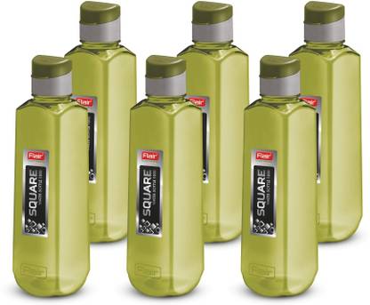 FLAIR Square PET Water Bottles with Fliptop Lid Green Color Set of 6 Pcs 1000 ml Bottle