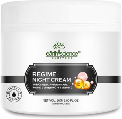 Earth Science Ayurveda Regime Night Face Cream with Collagen,Retinol,Hyaluronic , Q10, Vitamin C
