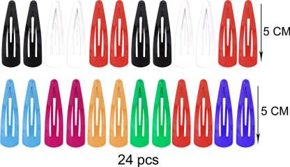 Honbon Set of 24 Pcs of 5 cm (2 pair black 2 pair red 2 pair white and 6 Pairs of Random plain color) Premium Metal Triangular Tik Tak Hair Pins or Clips Hair Accessories for Girls and Women And Baby Girls Tic Tac Clip