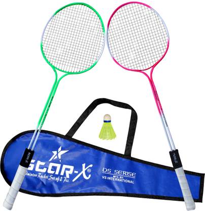 STARX Multi Double Shaft Badminton Racket with Cover & Shuttle Cork Badminton Racquet Multicolor Strung Badminton Racquet