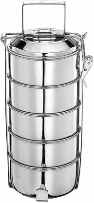 Sorabh Steel Stainless Steel Thai Patti Tiffin with Plate for Lunch, Office and Picnic 5 Containers Stainless Steel Office Lunch Box