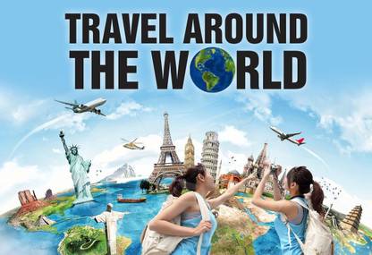 Poster Travel Around The World Poster Large Poster sl2138 (36x24 Inches, Matte Paper, Multicolor) Fine Art Print