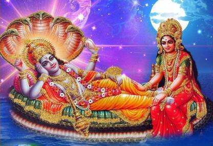 Poster Vishnu Ji With Laxmi Ji Large Poster sl2172 (36x24 Inches, Matte Paper, Multicolor) Fine Art Print
