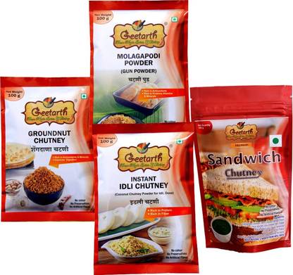 GEETARTH Combo of Shingdana Powder, Gun Powder, Idli Chutney, Sandwich Chutney 400 g