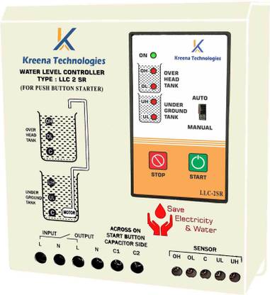 kreena technologies fully automatic Water level controller for single phase push button type starter Wired Sensor Security System