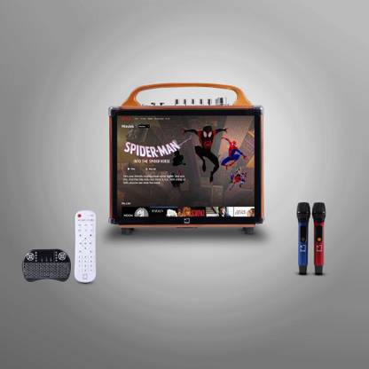 WHITE SQUARE PWS-30 Portable Wooden Party Bluetooth Speaker with Wireless Karaoke Mic Remote,Keypad,Adaptor,Android Functionality,Screen & Powerful Cinematic Sound. 30 W Bluetooth PA Speaker