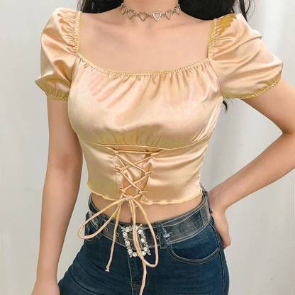 Casual Self Design Women Gold Top