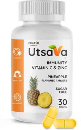 Nector Utsava Vitamin C Pineapple Chewable Tablets, Immunity Antioxidant & Skincare