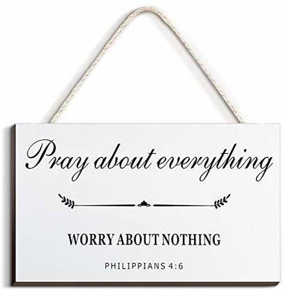 Jetec Bible Verse Wood Sign Farmhouse Style Wall Decor Pray About Everything Worry Abo