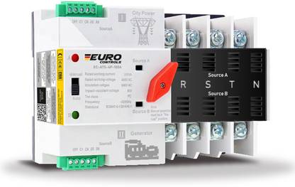 Euro Controls ATS 4 POLE 100A Auto Transfer Switch Dual Source - Ultra Fast switching - Control signal - Wide Wire Connector
