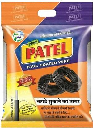 Patel Polymers PVC Coated Wire Extra Strong for Clothes Drying Rope, Drying/Hanging Clothes Steel, Plastic, Polypropylene Retractable Clothesline