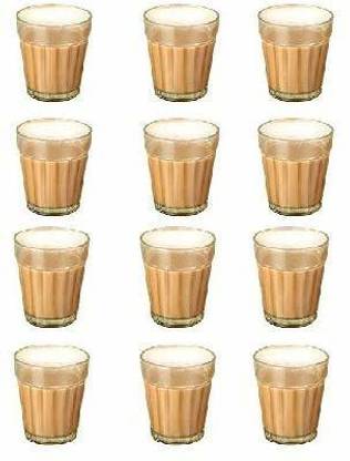 New Inning Associates Pack of 12 Glass Road Side Cutting Glass Tea Glass - Clear, 100 ml (12)