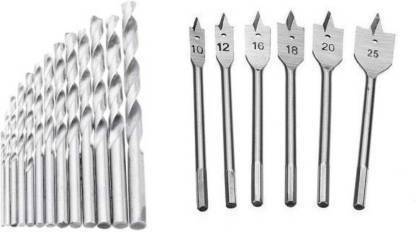 Kshivi Twisted And Flat Drill Bits Set 13 Pcs Plastic Drill Bit Set And 6 Pcs Flat Wood Drill Bits Set Pack Of 2