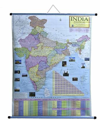 WALL HANGING ROLLUP MAP OF POLITICAL INDIA (PIPE MOUNTED) Photographic Paper