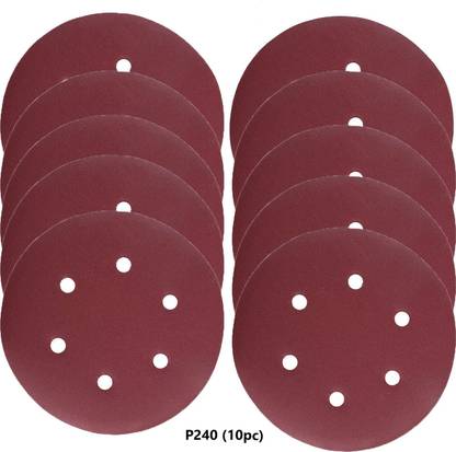 DUMDAAR 10 Pcs 6inch Sand Paper Size P240 (240 Grit) Round Sand Paper velcro disc Emery Sandpaper