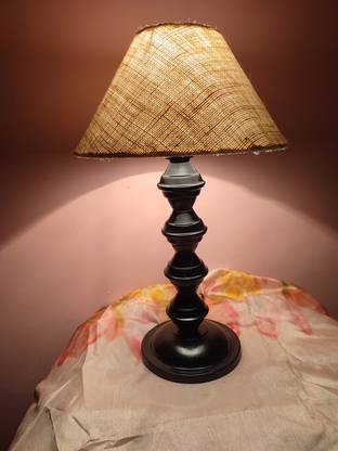RAIKWAR Designer Conical KHADI White Shade Shock Proof Metal Base Table Lamp